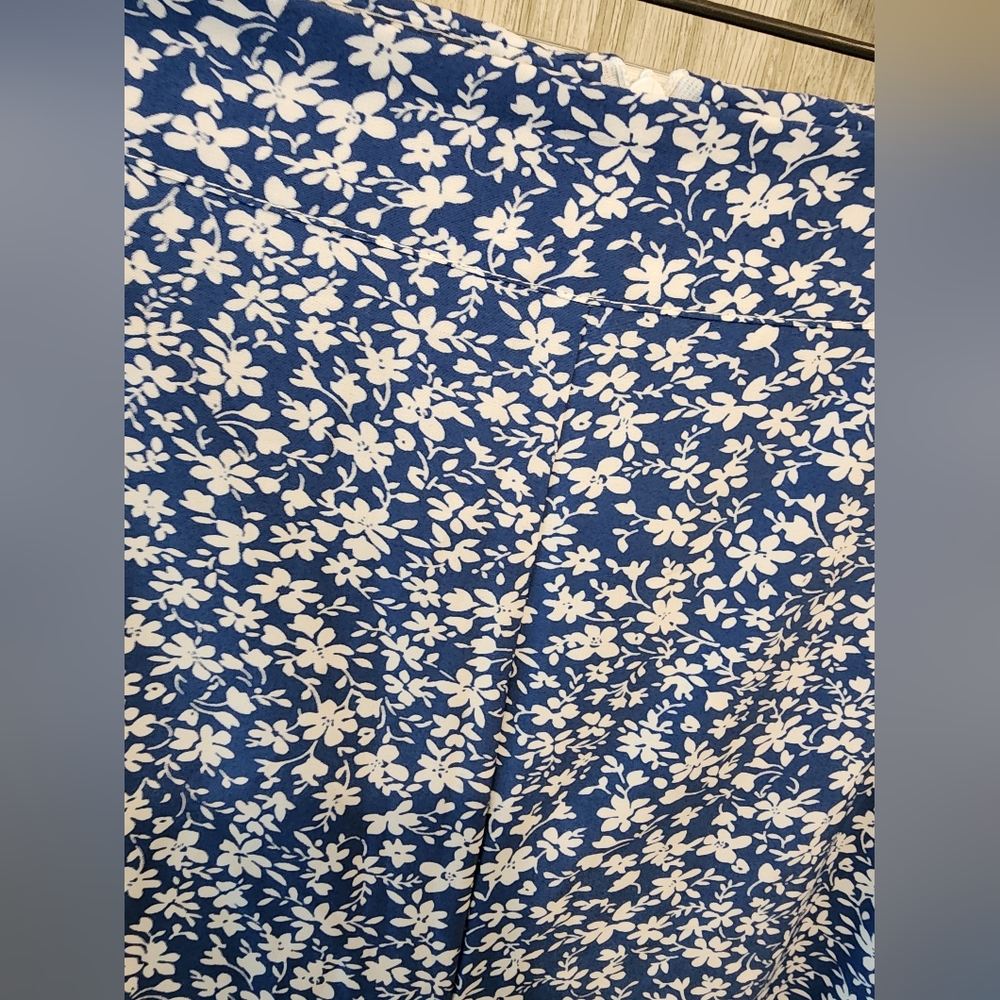 SHEIN Wide Leg Palazzo Pant Large Ditsy Floral Print Blue NWOT High Waist - Picture 10 of 12